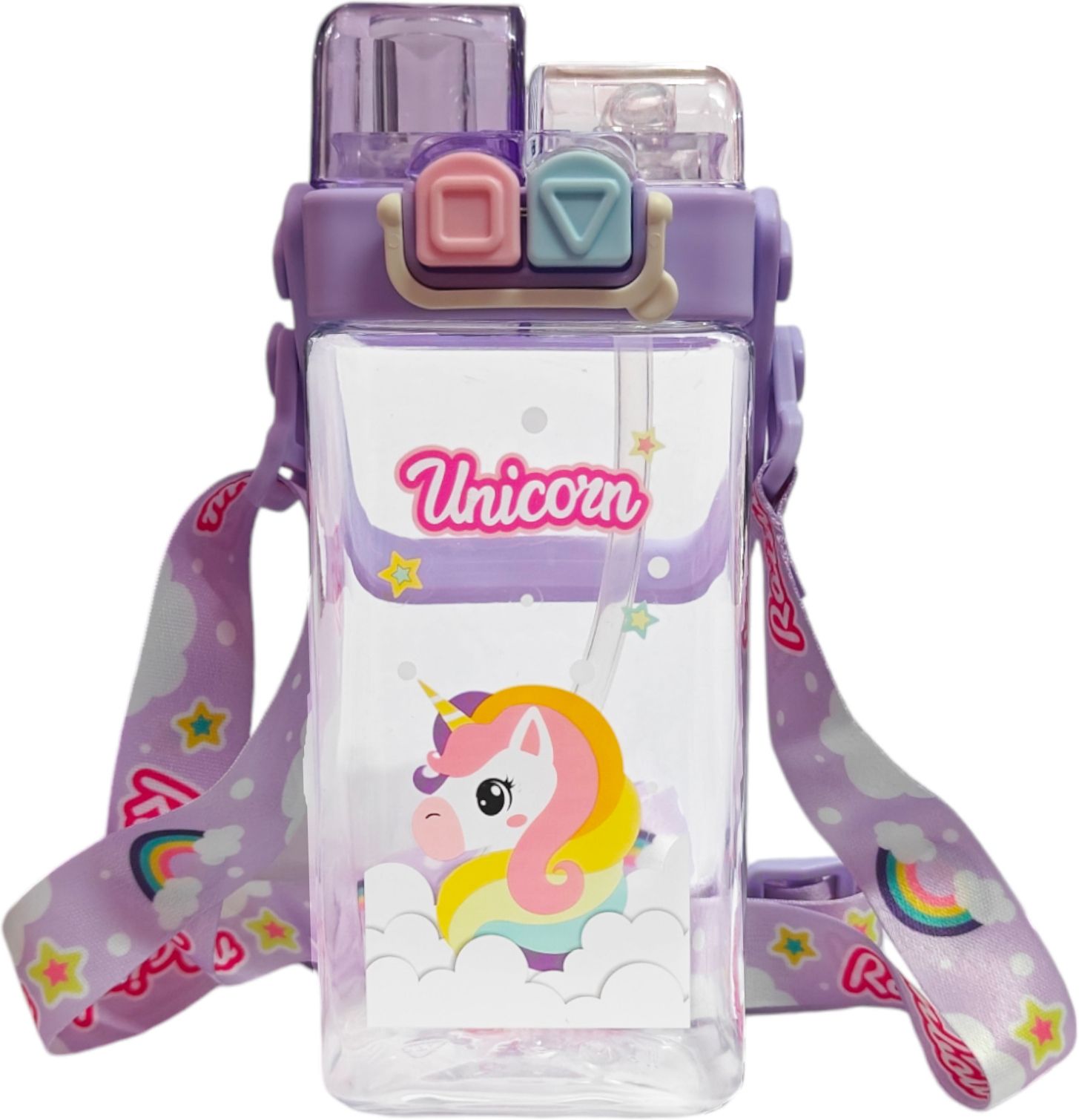 indusbay Unicorn Water Bottle with Adjustable Strap Cute Double Drinking Straw Cup 520 ml Water Bottle-picture-19