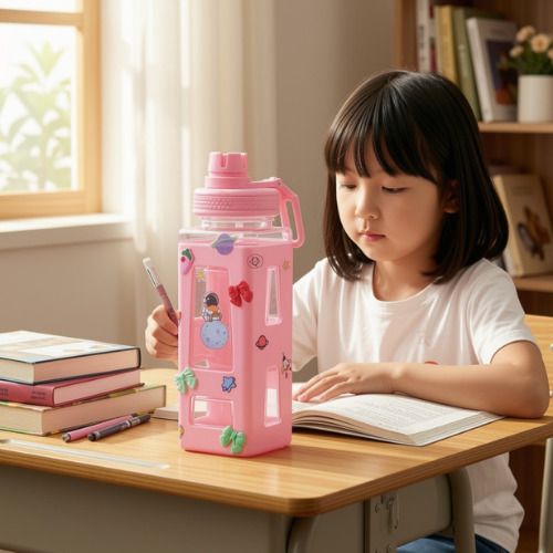 forgeog Cute Cartoon Water Bottle with Straw Leakproof Bottle with Strap 700 ml Water Bottle-picture-14