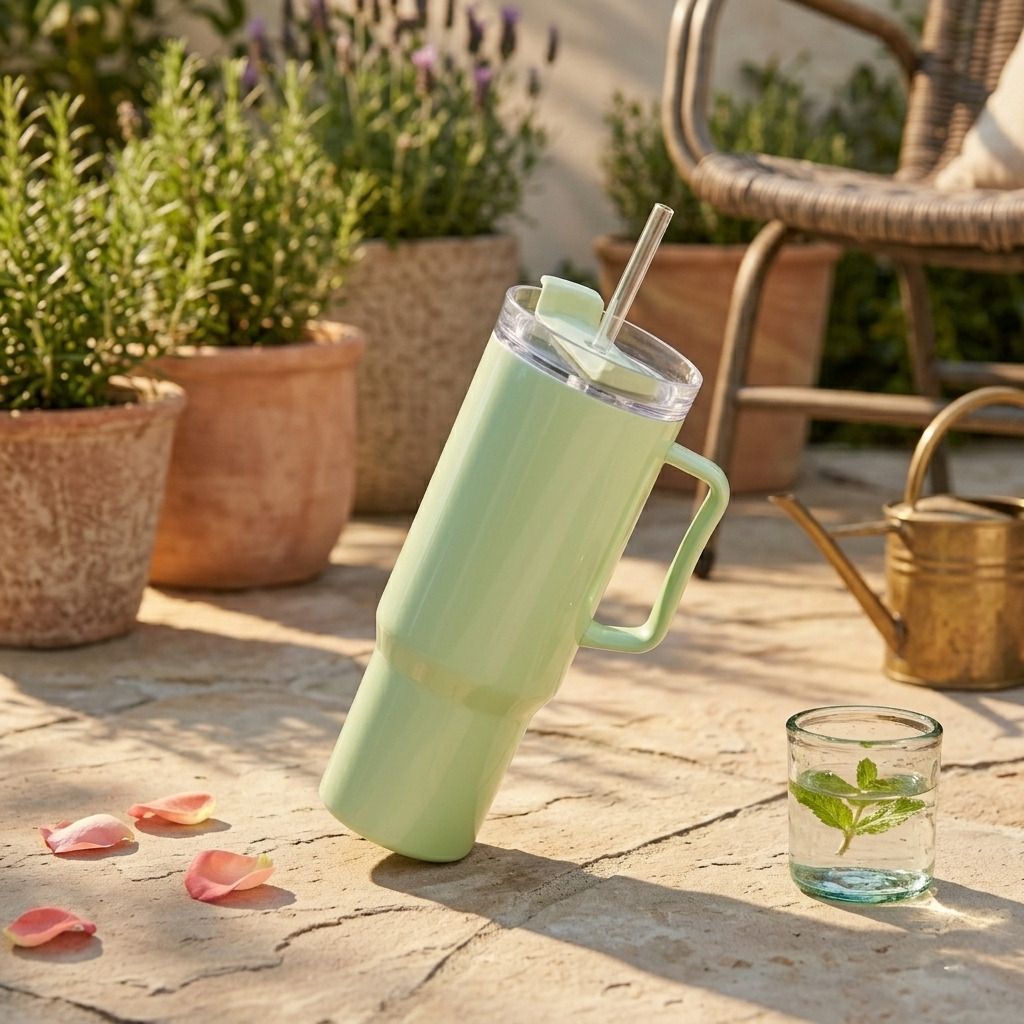Insulated Tumbler Mug with Handle, Straw & Leak-Resistant Lid (Green) 1800 ml Water Bottle-image-16