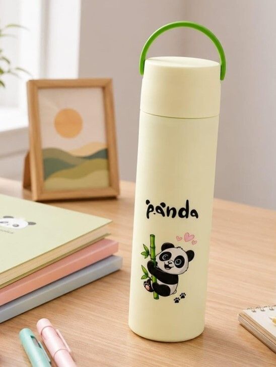 tittyno Cute Panda Print Glass Inner Bottle with Leak Resistant & Easy Carry Handle c 400 ml Water Bottle-picture-11