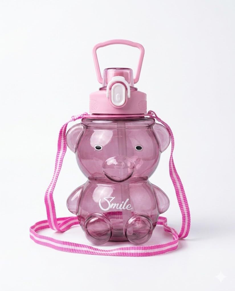 Cute Teddy Water Bottle with Straw & Leakproof Lid for Kids 550 ml Water Bottle-image-5