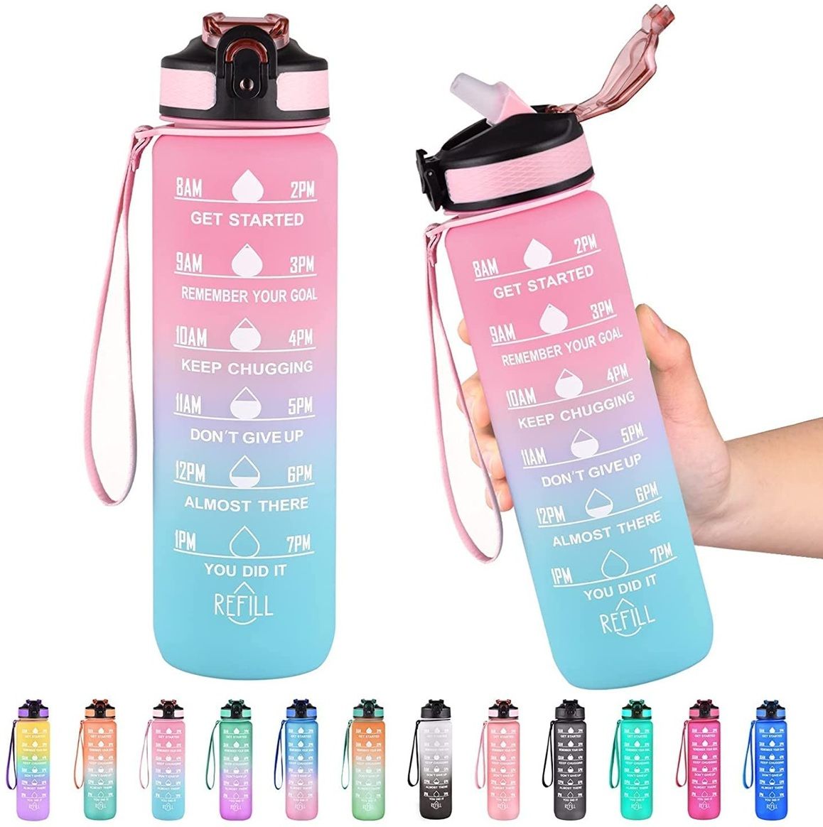 Motivational Water Bottle With Straw, Leakproof Plastic Water Bottles- 1000 ml Water Bottle-image-12