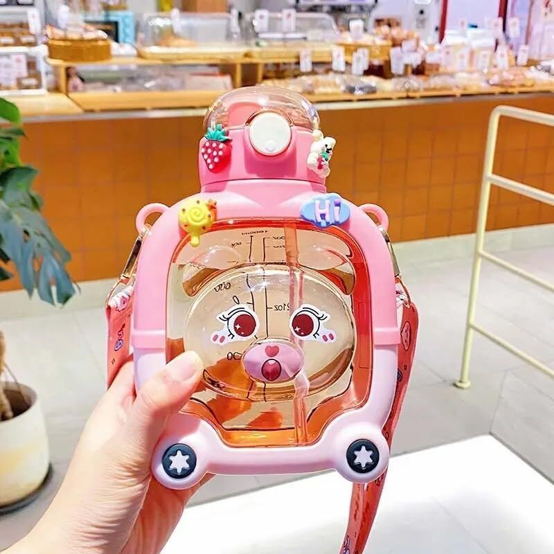 PlayNest Cute Bear Kids Water Bottle with Straw, Stickers & Carry Strap 1000 ml Water Bottle-picture-38