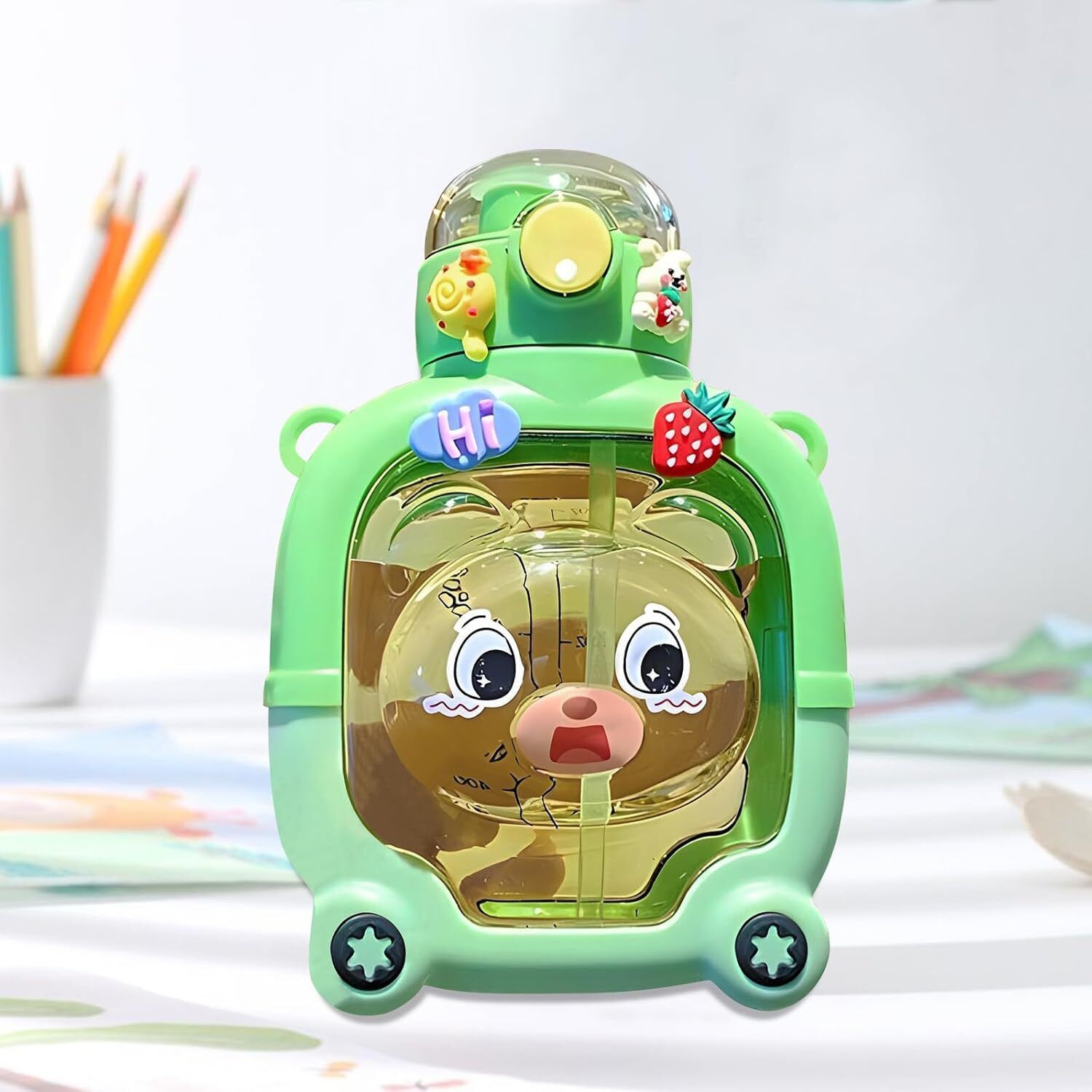 Cartoon-Printed Designer Teddy: Perfect 1L Anti-Leak Gift for Kids 901 ml Water Bottle-image-35