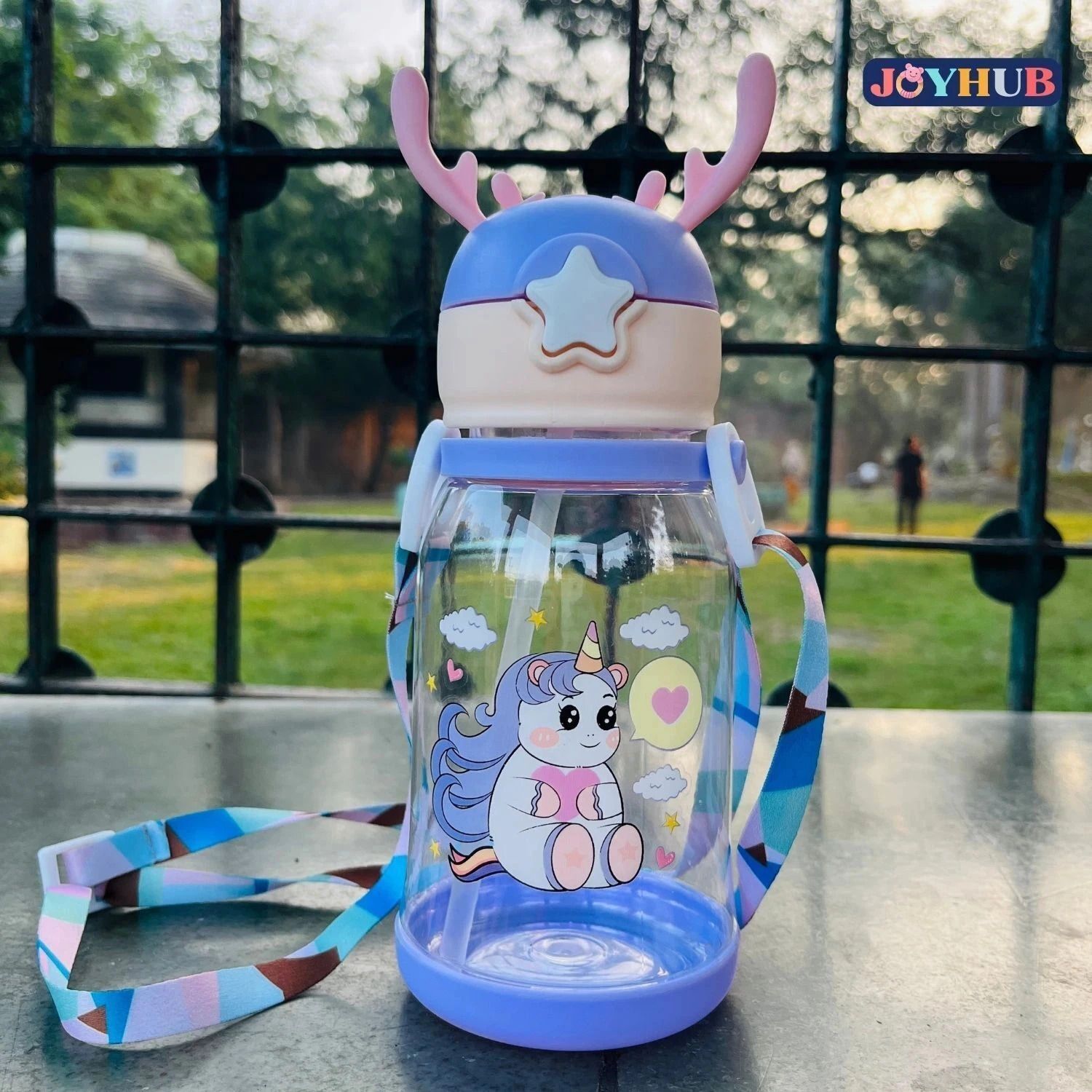 Deer Horn Kids School Sipper Water Bottle with Strap for girls and boys 600 ml Water Bottle-image-11