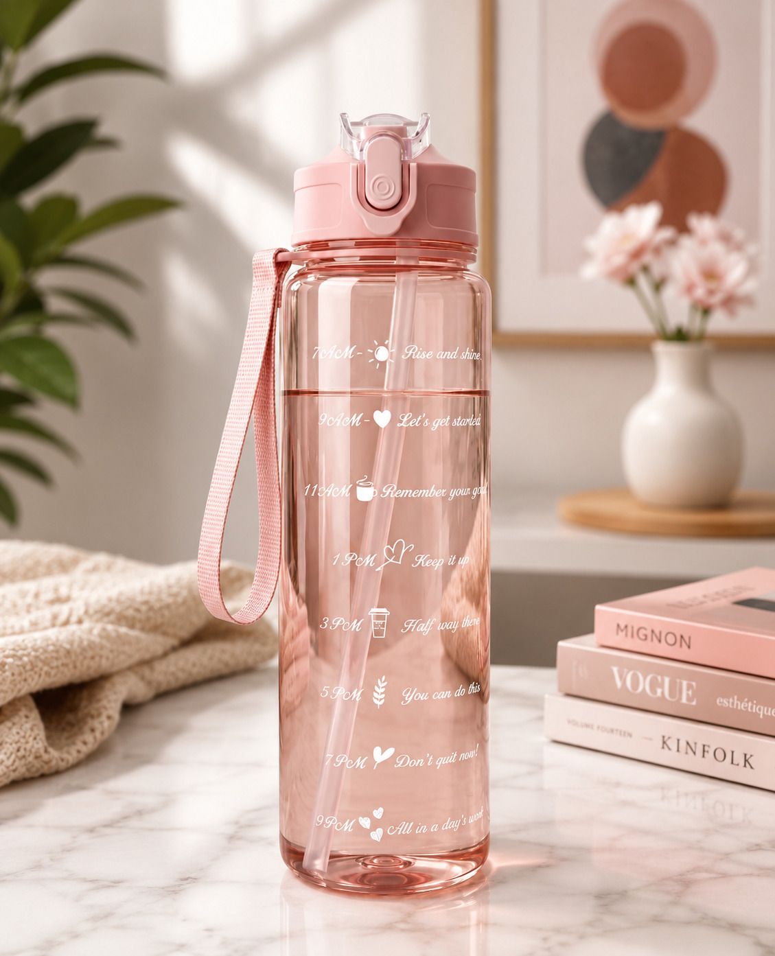 Motivational Time Marker Water Bottle with Straw|Leakproof Flip-Top Sipper 1000 ml Water Bottle-image-4