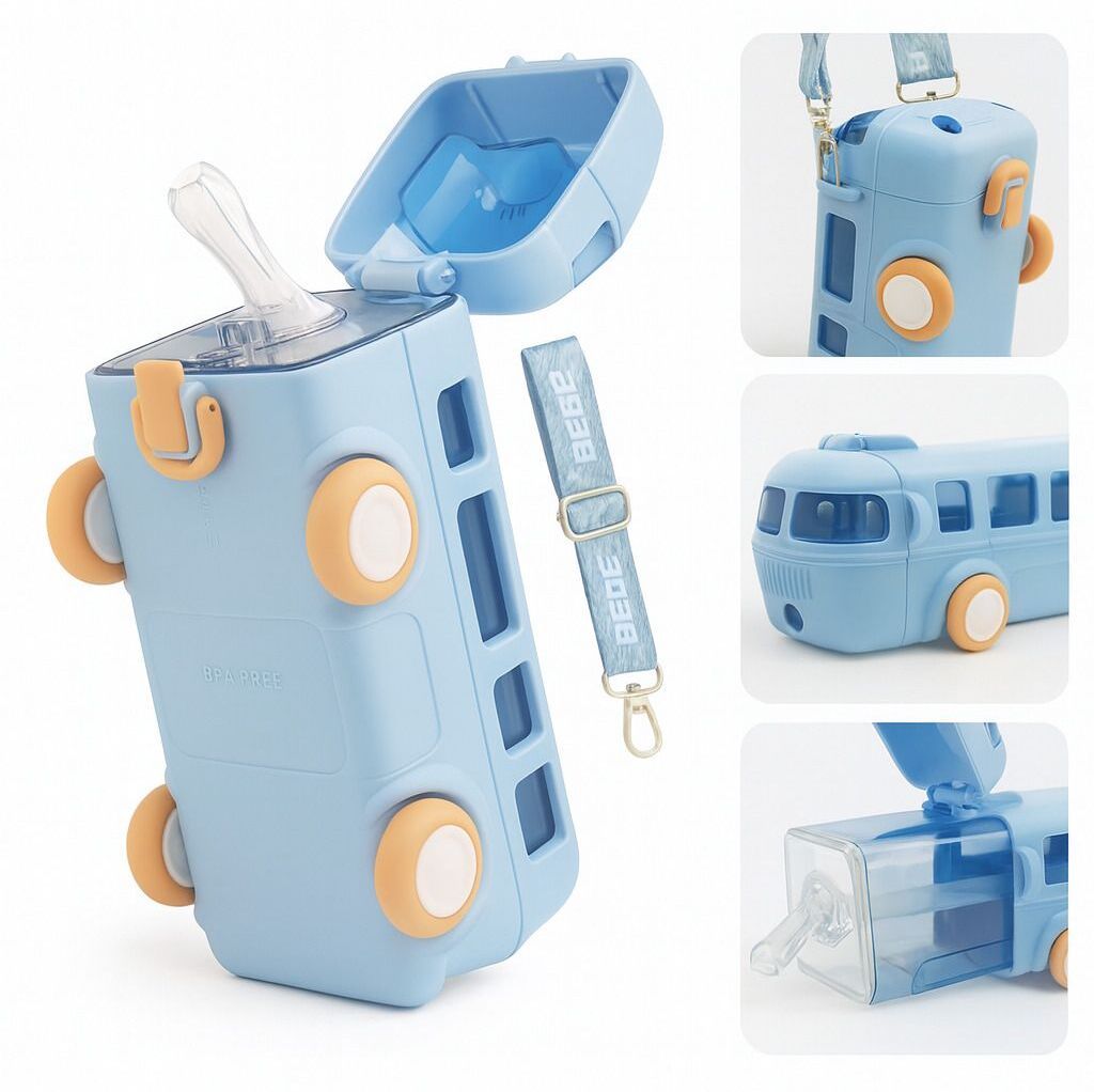 Water Bottle For Kids, Bus Shape Car Water Bottle with Straw For Kids 500 ml-image-26