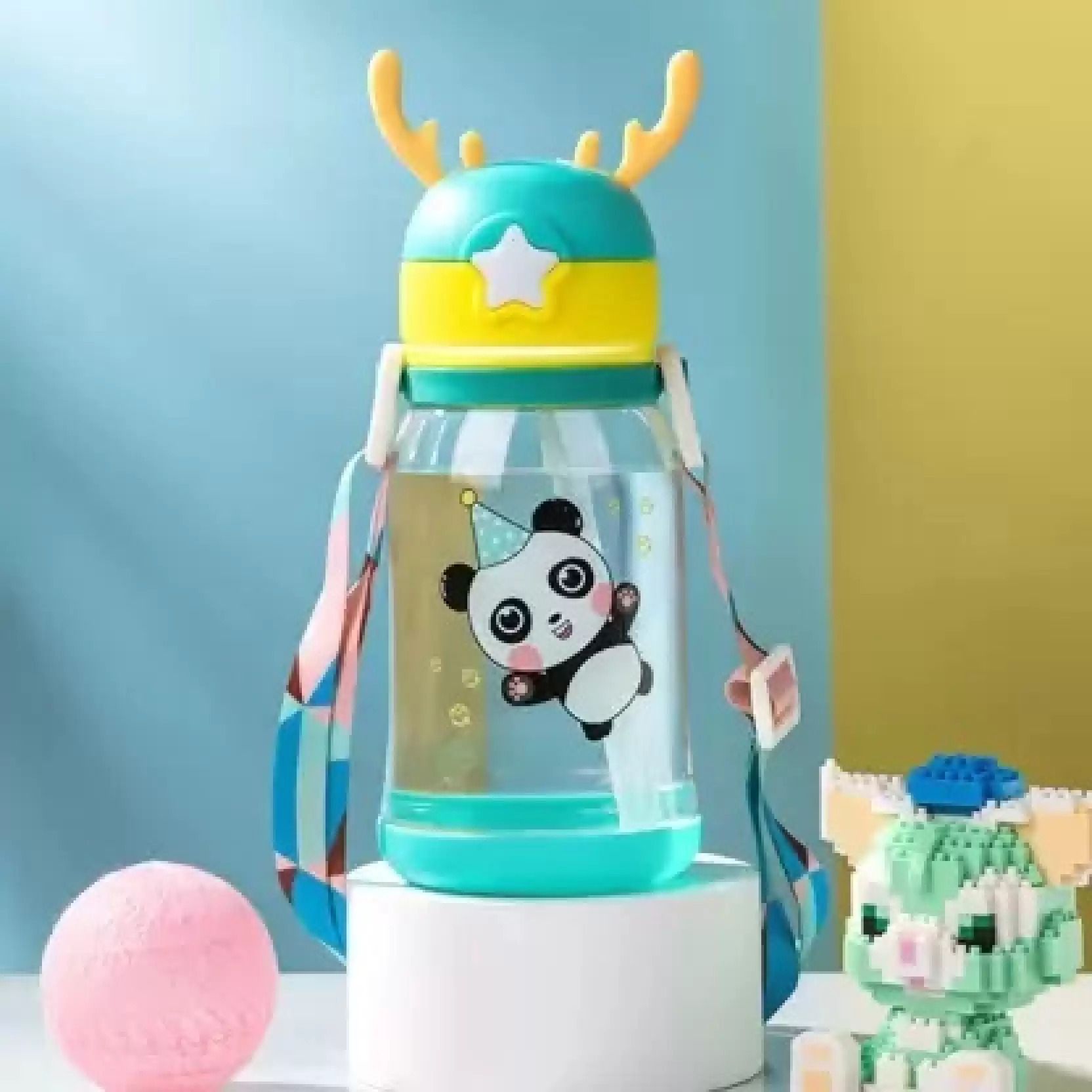 Deer Horn Multi Design Cute Mix Cartoon Sipper school Bottle for Kids with Strap 600 ml Water Bottle-image-35