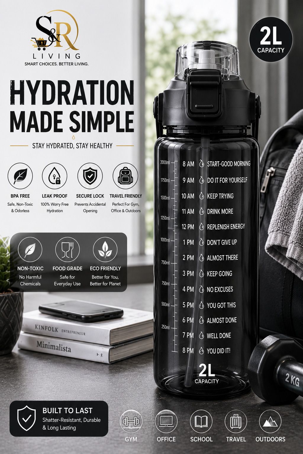Motivational Series 2000 ml Water Bottle-image-28
