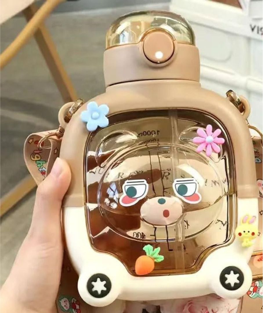 Cartoon-Printed Designer Teddy: Perfect 1L Anti-Leak Gift for Kids 1000 ml Water Bottle