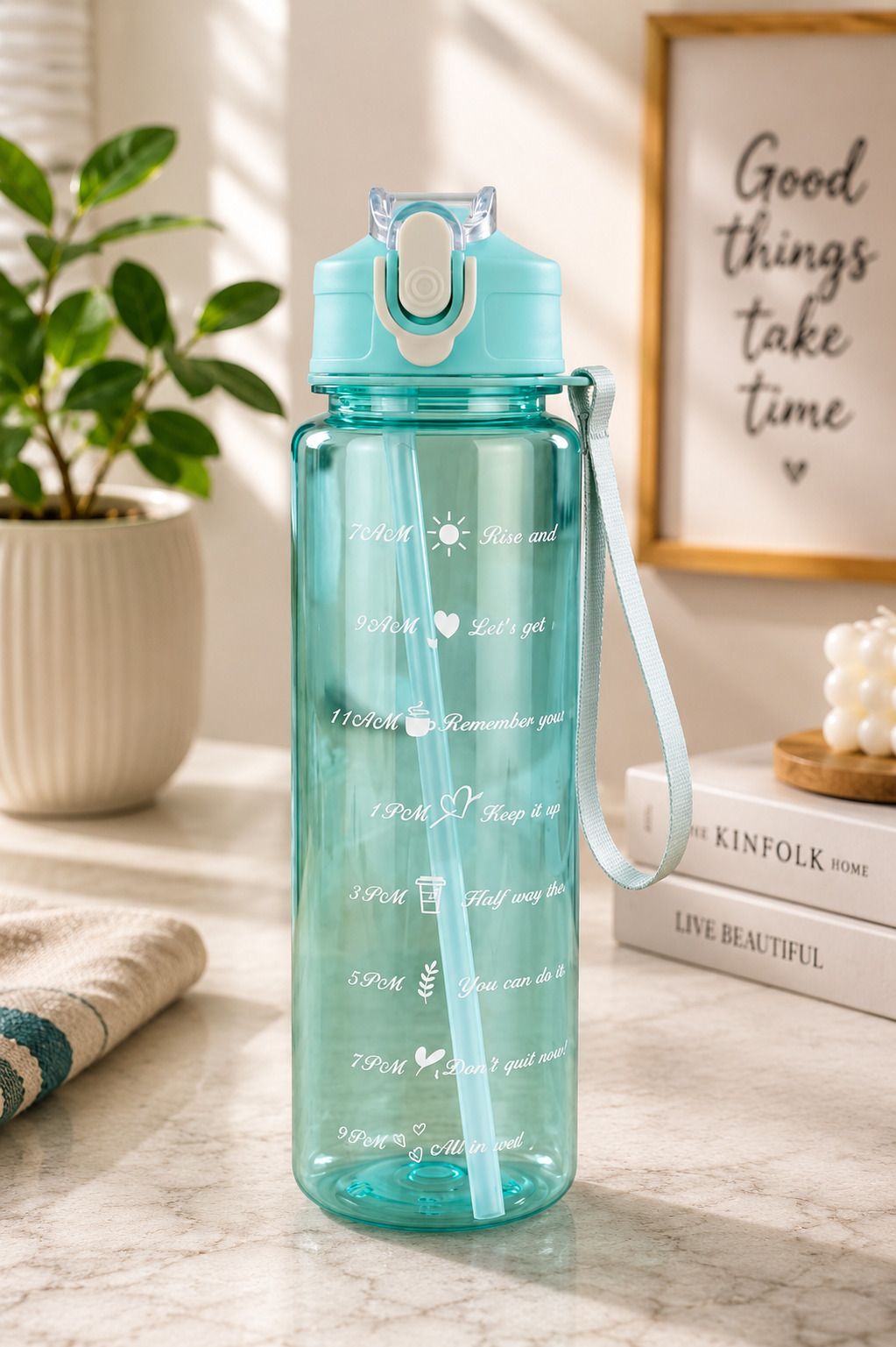 swamisamath Motivational Water Bottle with Straw & Time Marker Leakproof BPA Free Sipper 900 ml Water Bottle-picture-15