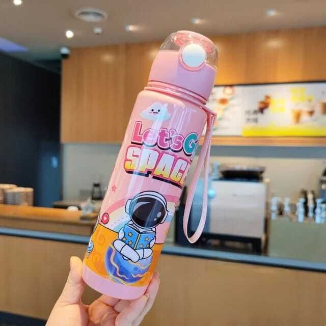 riydh trends Cartoon Spaceman Astro Plastic Water Bottle Portable Rope With Straw 700 ml Water Bottle-picture-28