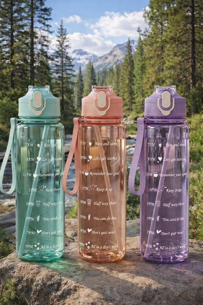 Motivational Time Marker Water Bottle with Straw|Leakproof Flip-Top Sipper 1000 ml Water Bottles-image-9