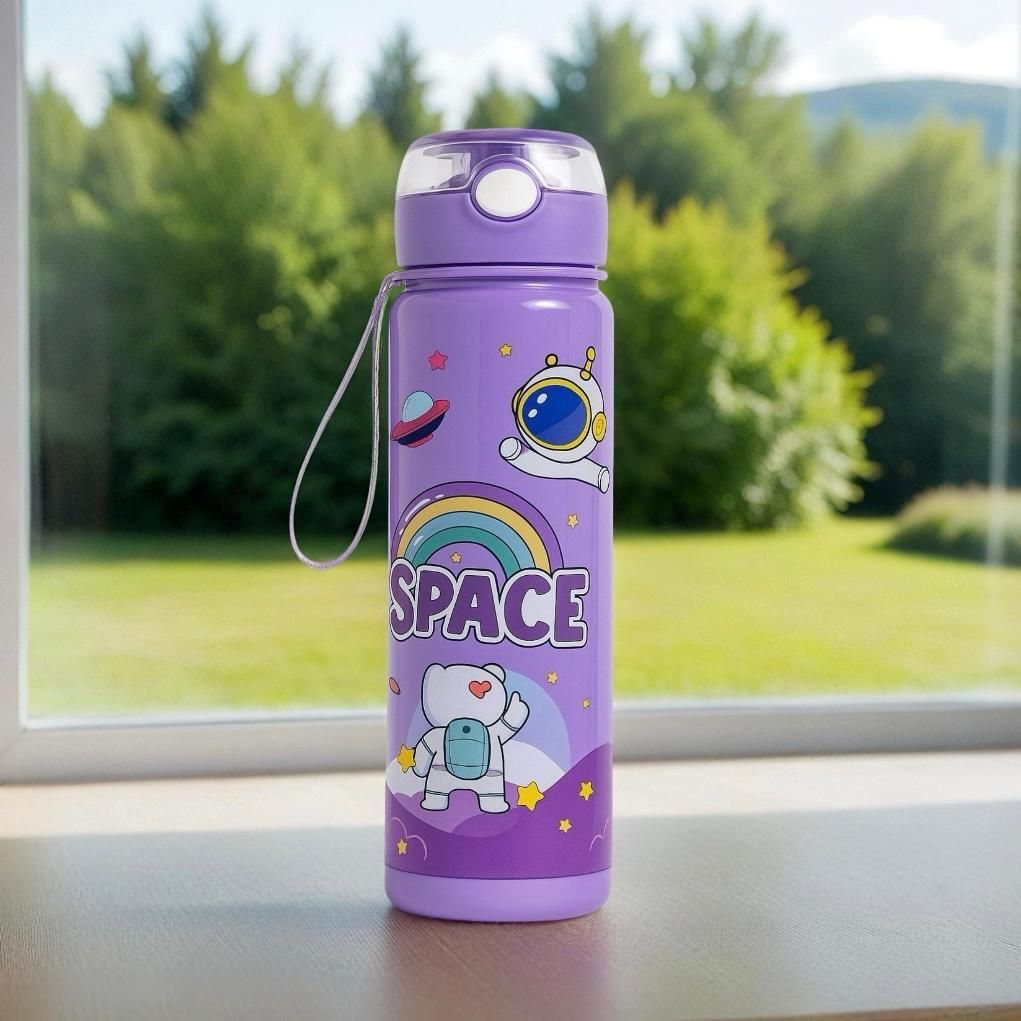 Cute Cartoon Space Water Bottle for Kids | Flip Top Sipper with Strap for School 900 ml Water Bottle-image-17