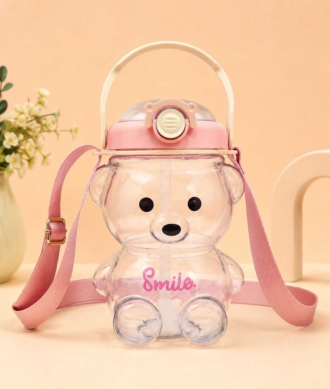 Cute Teddy Water Bottle – BPA-Free & Leakproof 600 ml Plastic Bottle-image-10