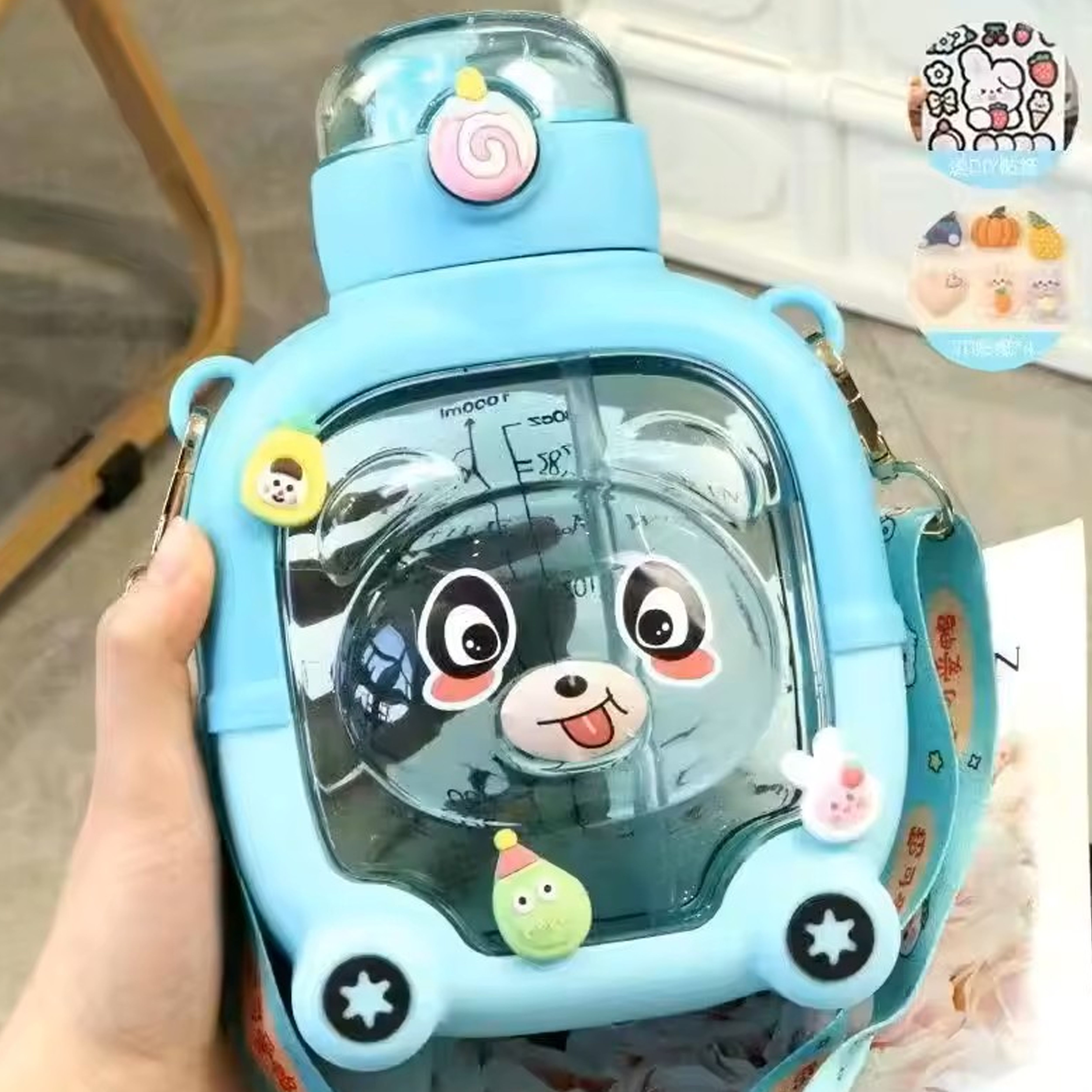 Large Capacity Cartoon-Bear Double Straw Water Bottle with Bouncing Cover Straw-image-31