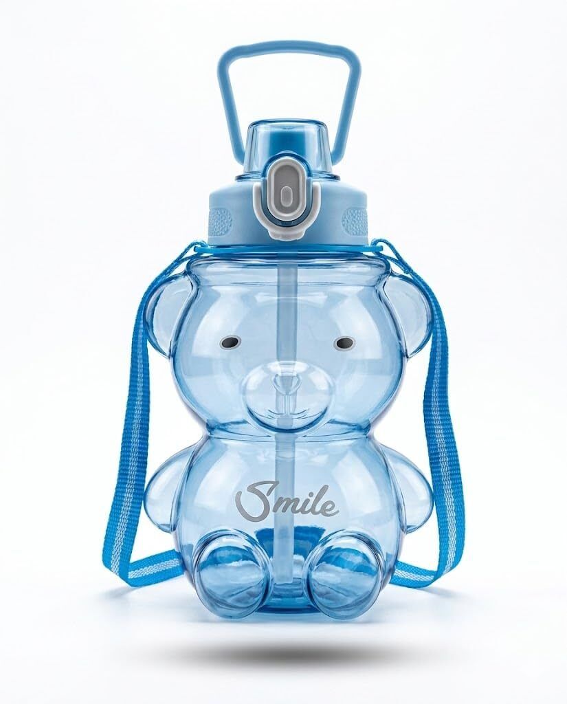 Cute Teddy Bear Water Bottle with Straw & Strap for Kids | Leakproof 550 ml Water Bottle-image-9