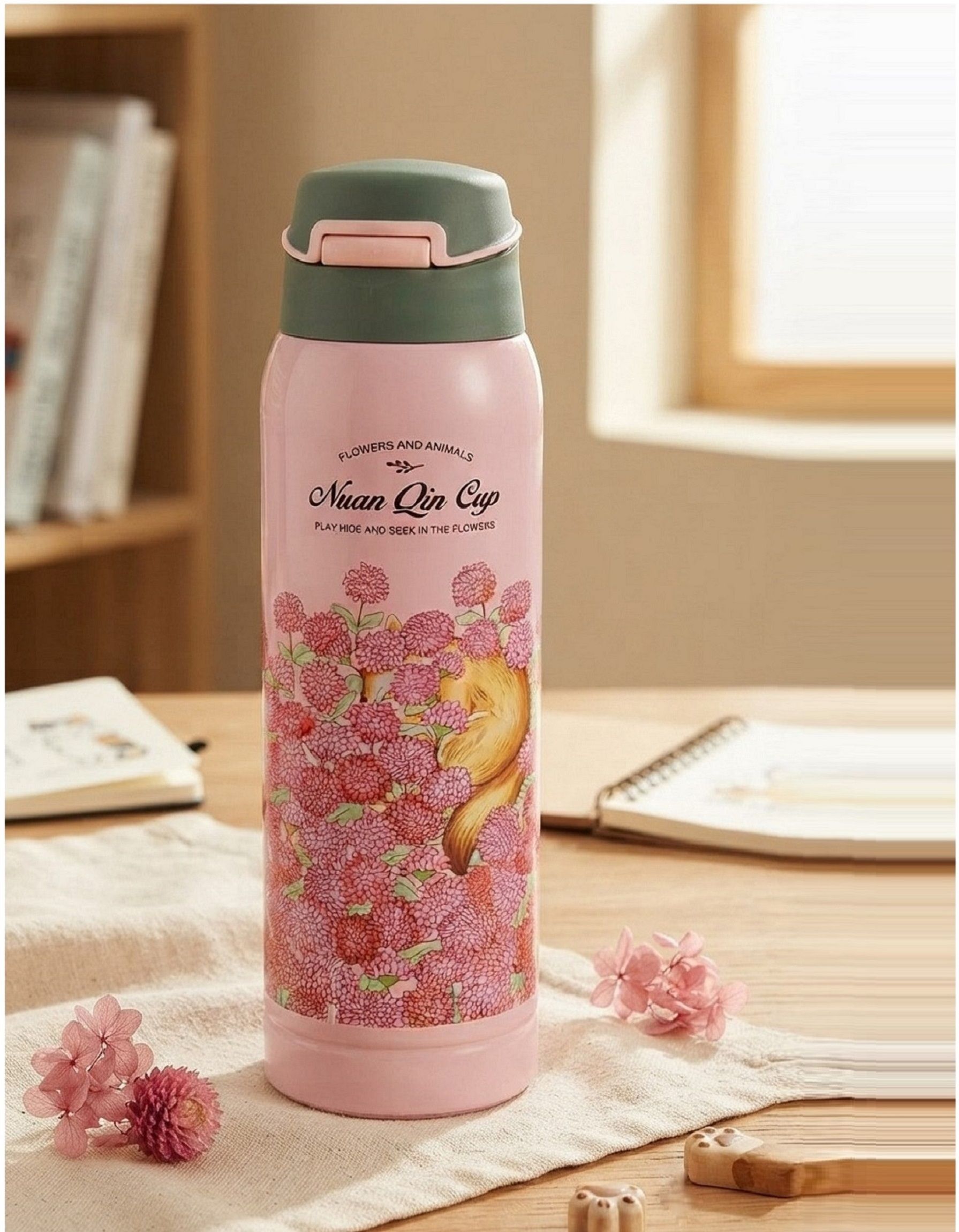 akr Stainless Steel Hot & Cold Flower Animal Printed Design 500 ml Water Bottle-picture-41