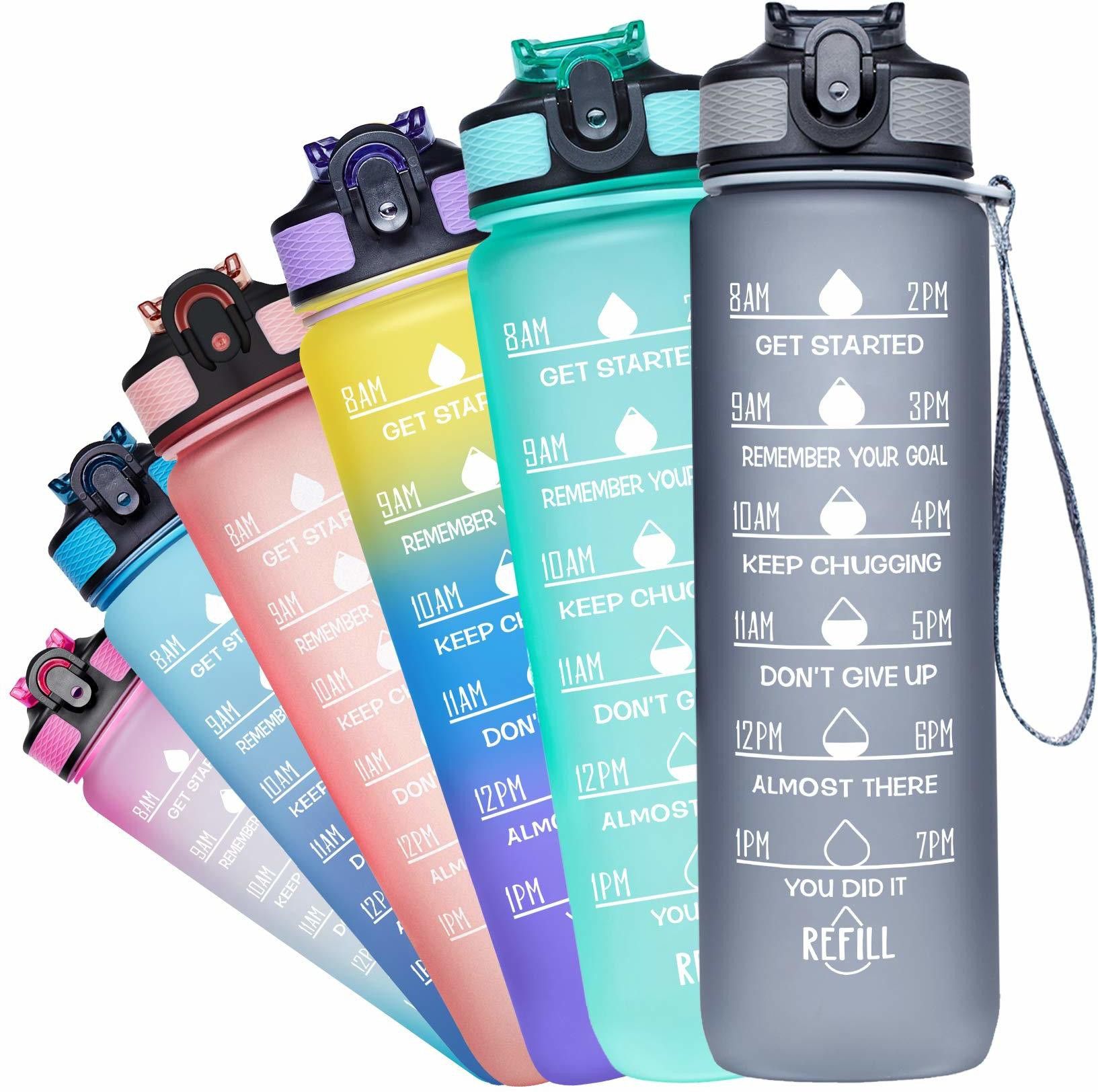 Motivational Water Bottle with Reminder Time Marker Unbreakable Silicone (Blue) 1000 ml Water Bottle-image-10