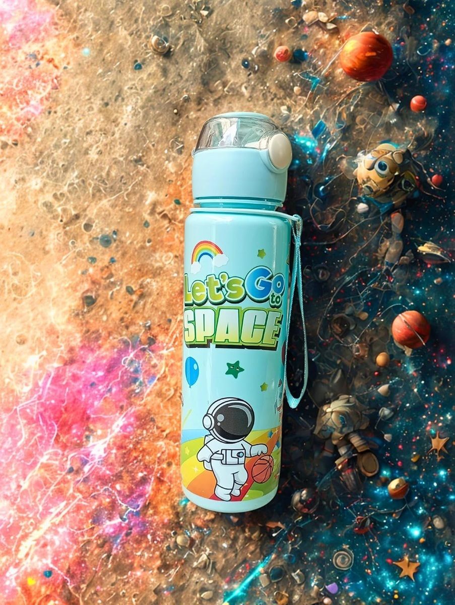 Water Bottle, Space Theme Water Bottle, Astronaut Space Water Bottle with Straw- 700 ml Water Bottle-image-1