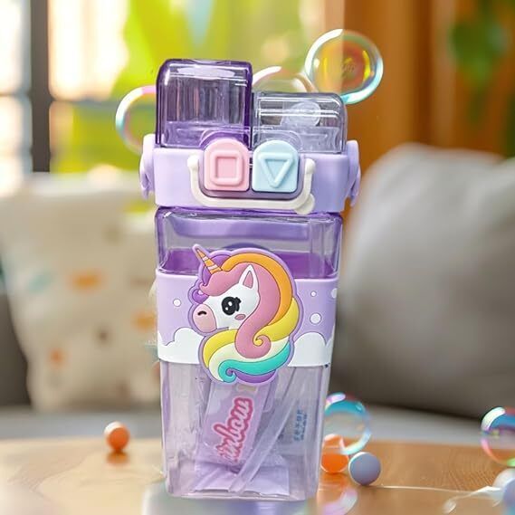 Kid's Cartoon Water Bottle for girls & boys, Leak-Proof, with Adjustable Strap 520 ml Water Bottle-image-3