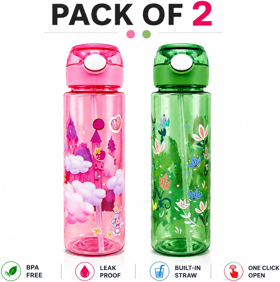 peak Kids Water Bottle Pack of 2 | Water Bottle with Built-in Straw & One Click Open 1000 ml Water Bottles-picture-22