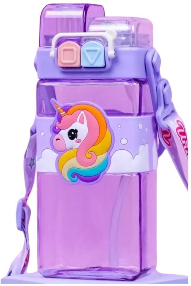Unicorn Water Bottle for Kids with Carry Strap 520 ml Water Bottle