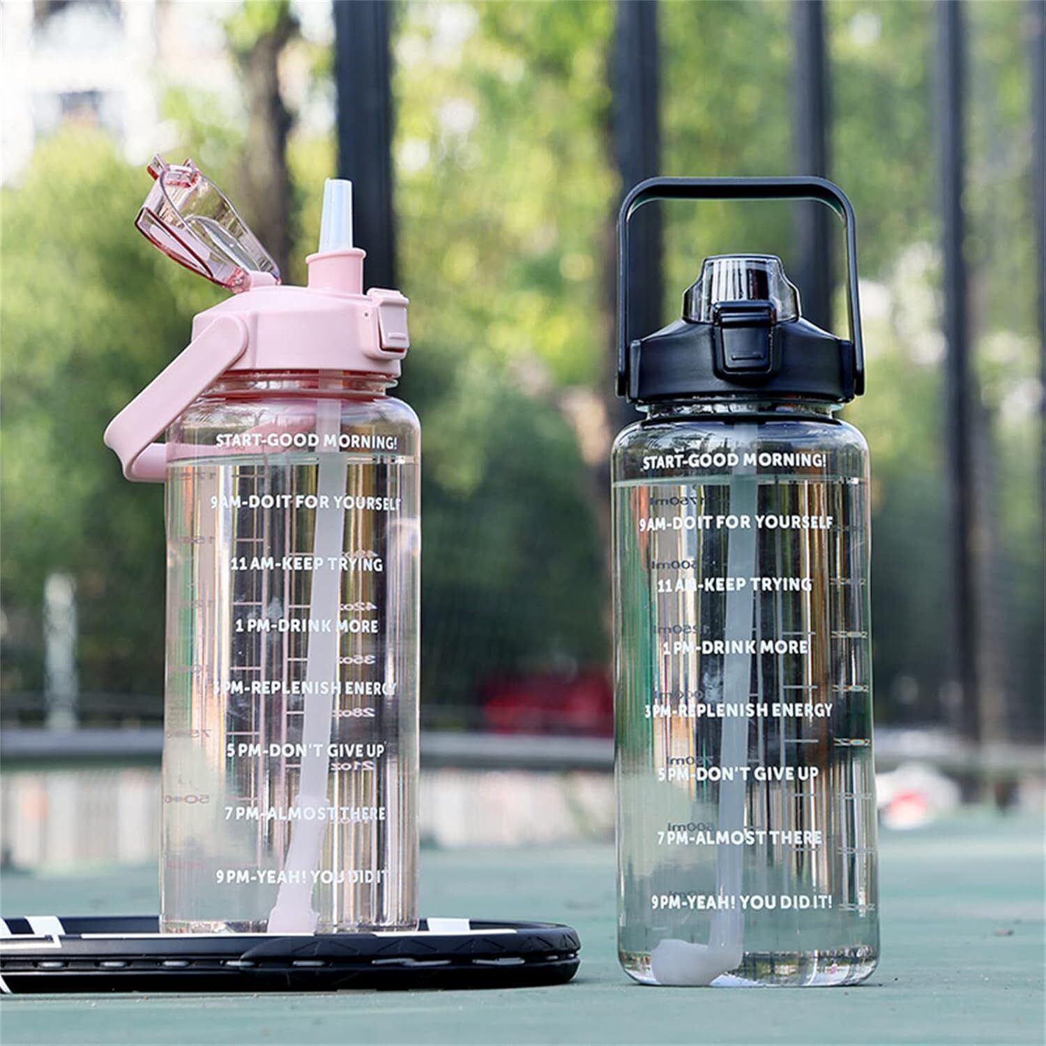 2 L Capacity Belt Straw Transparent Motivational Water Bottles with Time Marker 2000 ml Water Bottle-image-33