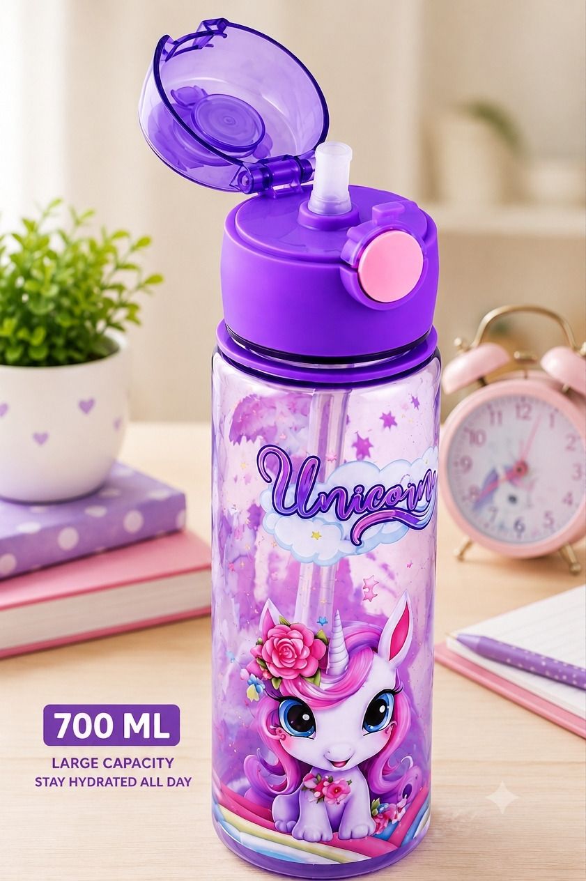 barcrock Unicorn Water Bottle 700 ML Flip Top Cap School Bottle for Kids, Girls and Boys 700 ml-picture-34