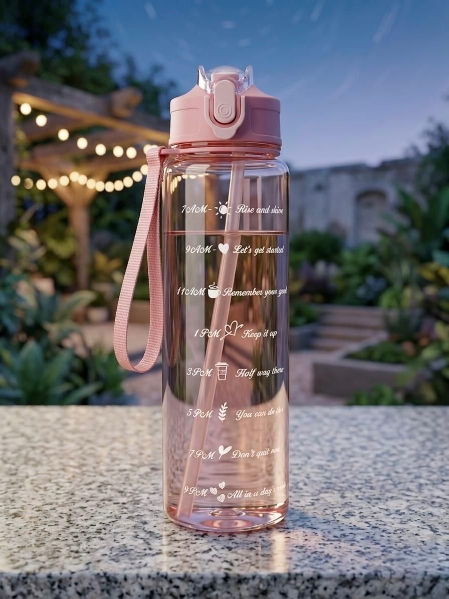 Motivational Time Marker Water Bottle with Straw|Leakproof Flip-Top Sipper 1000 ml Water Bottle-image-31