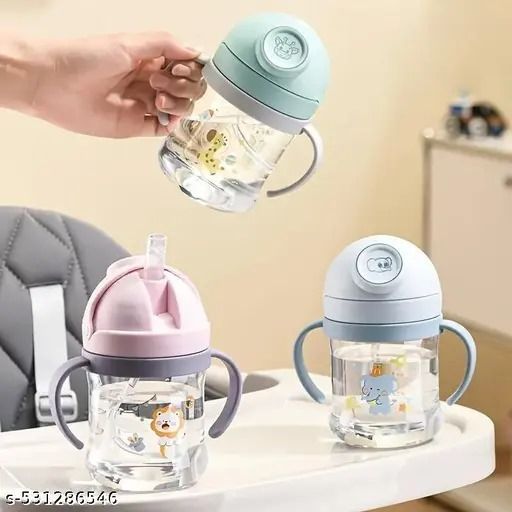 Children's Plastic Convenient Straw Sipper Bottle with Carrying Dual Handle 300 ml-image-39