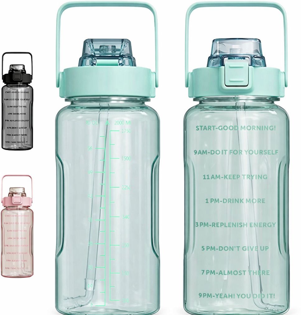2 Liter Motivational Water Bottle with Time Marker, Leakproof BPA Free 2000 ml Water Bottles-image-20