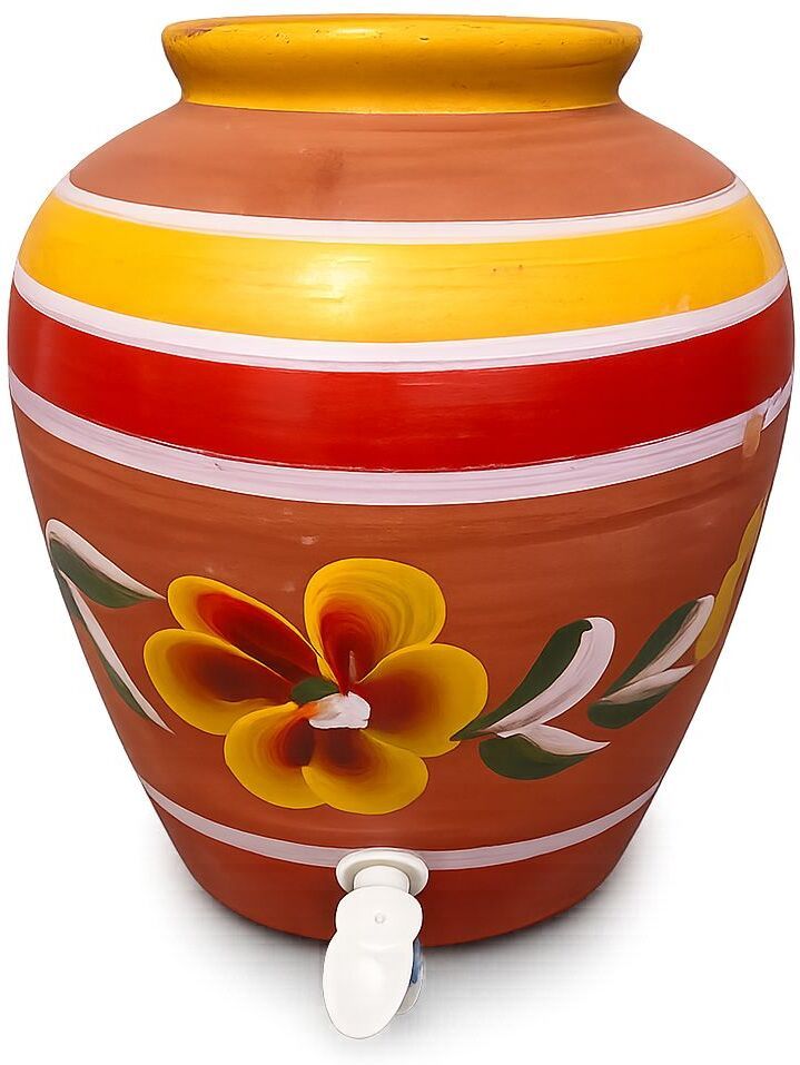 Multi-Color&Design Clay Water Pot with Tap -8L Matka for Cool Drinking Water/ Bottled Water Dispenser-image-9
