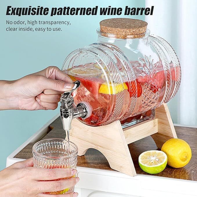 sbpnn 3L Glass Juice Dispenser with Tap and Wooden Stand | Water, Lemonade Dispenser Bottled Water Dispenser-picture-18