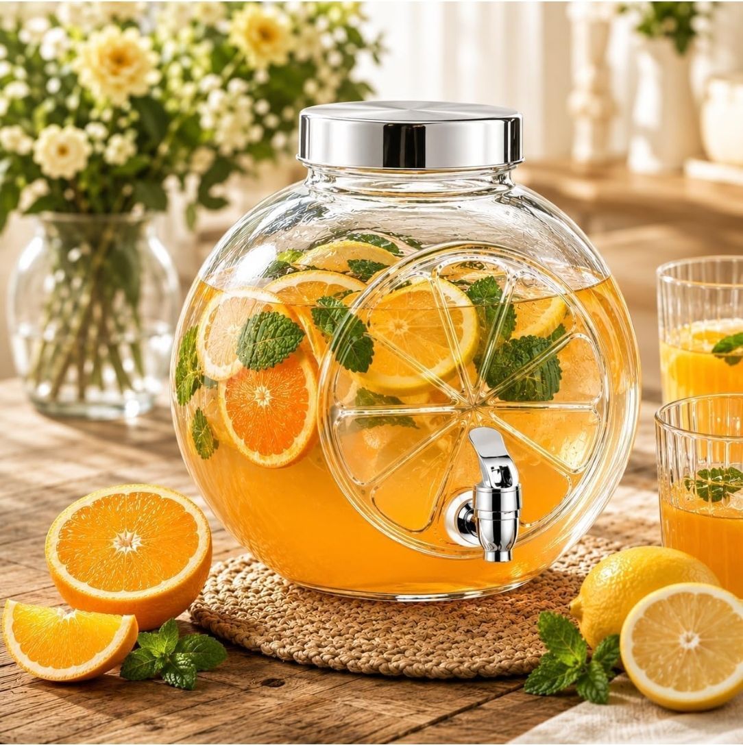 spnk ROUND LEMON DESIGN TRANSPARENT GLASS BEVERAGE DISPENSER 5L Bottom Loading Water Dispenser-picture-24