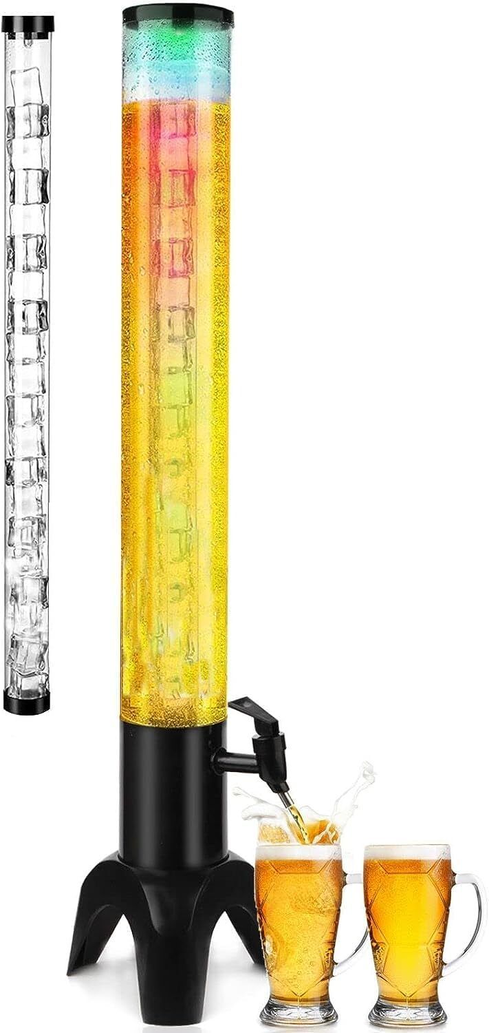 3L Beer Tower Dispenser with Ice Tube & LED Light | 100oz Tabletop Bottom Loading Water Dispenser-image-11