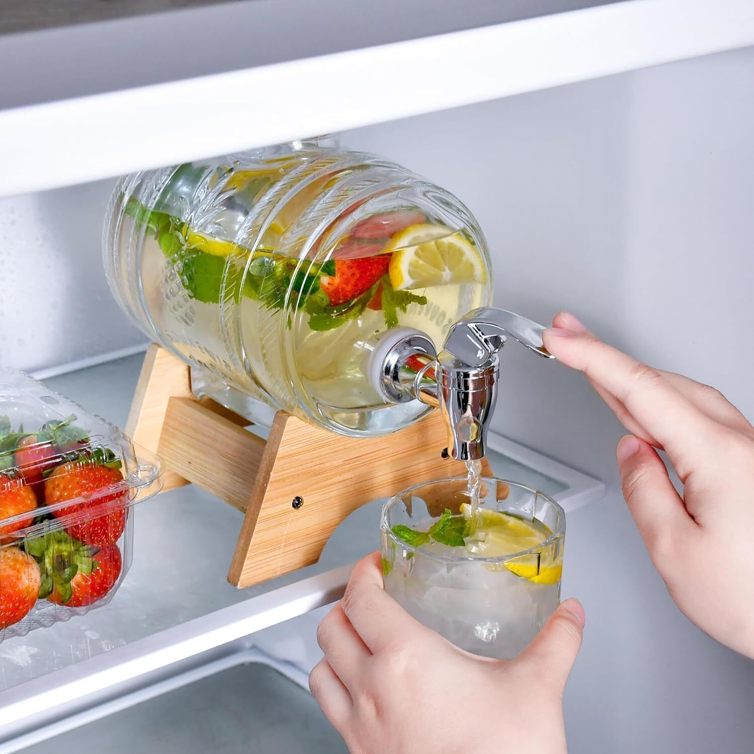 sbpnn 3L Glass Beverage Dispenser Barrel with Wooden Stand & Leakproof Tap Bottled Water Dispenser-picture-28