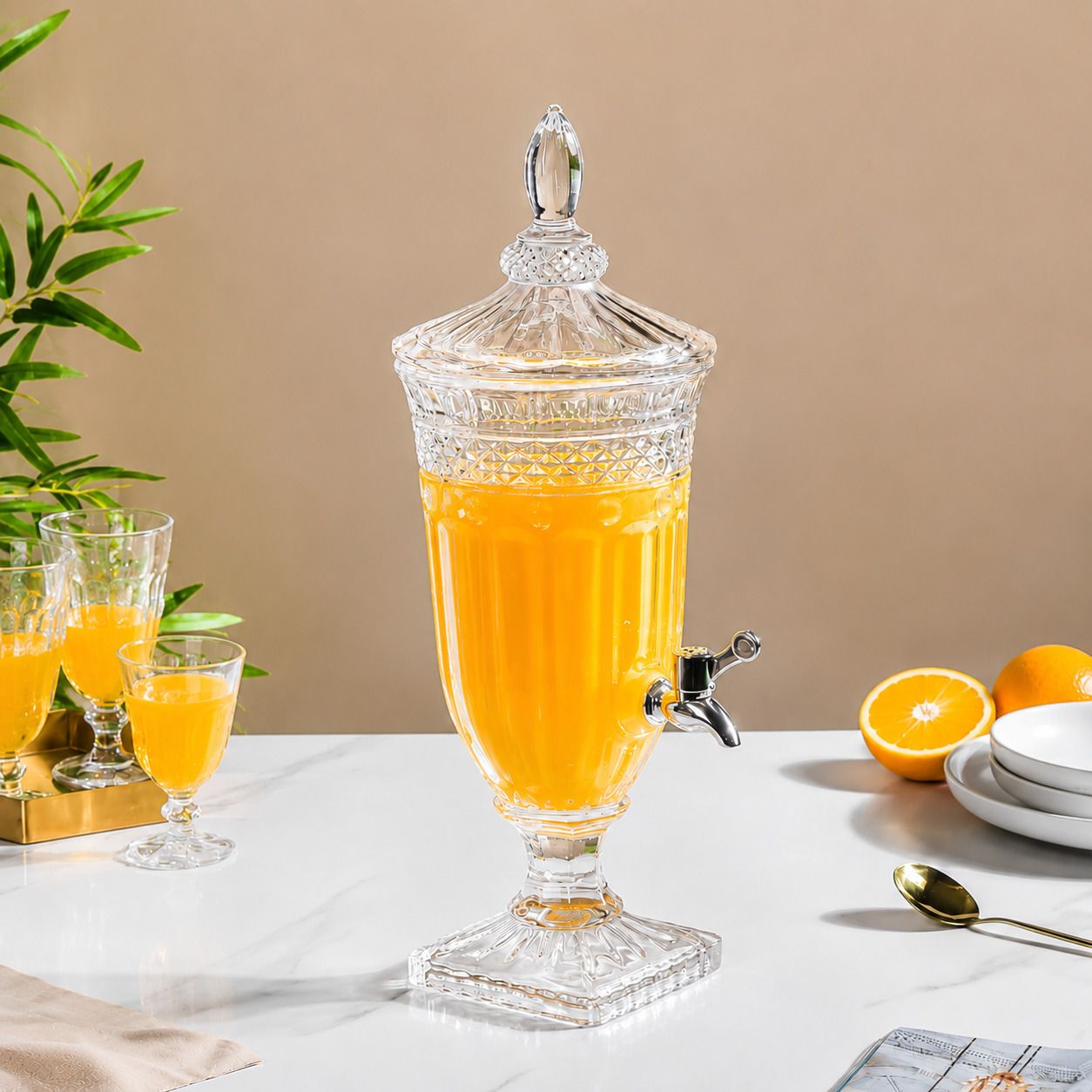 blissstart Crystal Glass Beverage Dispenser with Tap & Lid Bottom Loading Water Dispenser-picture-19
