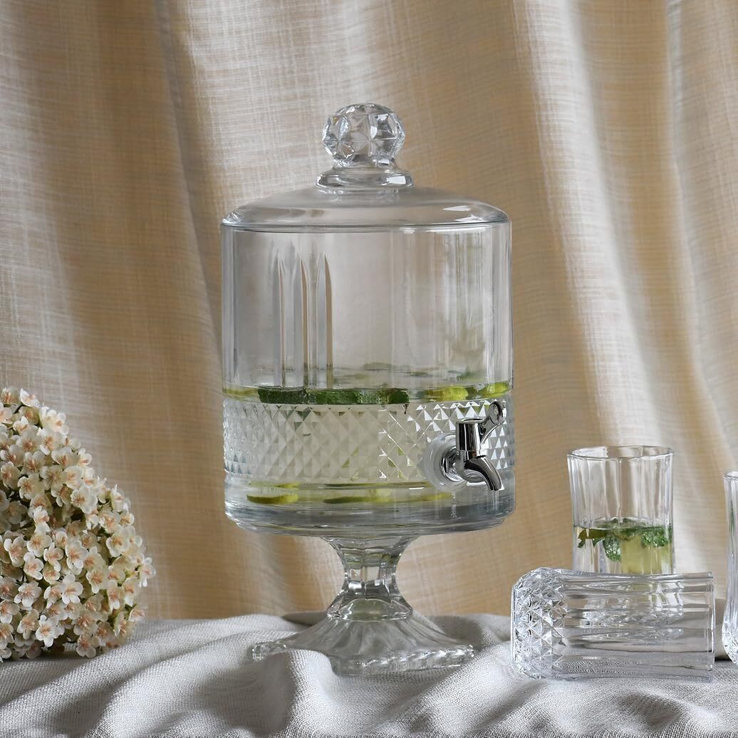 blissstart 4.5 Litre Footed Glass Juice Dispenser with Tap | Elite Detox Jar Bottom Loading Water Dispenser-picture-11