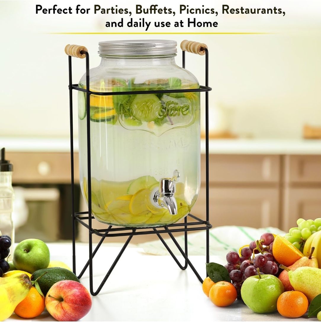 spnk Lemon Tea Mason Jar Glass Beverage Dispenser With Tap Detox Water -5000 ML Bottom Loading Water Dispenser-picture-10
