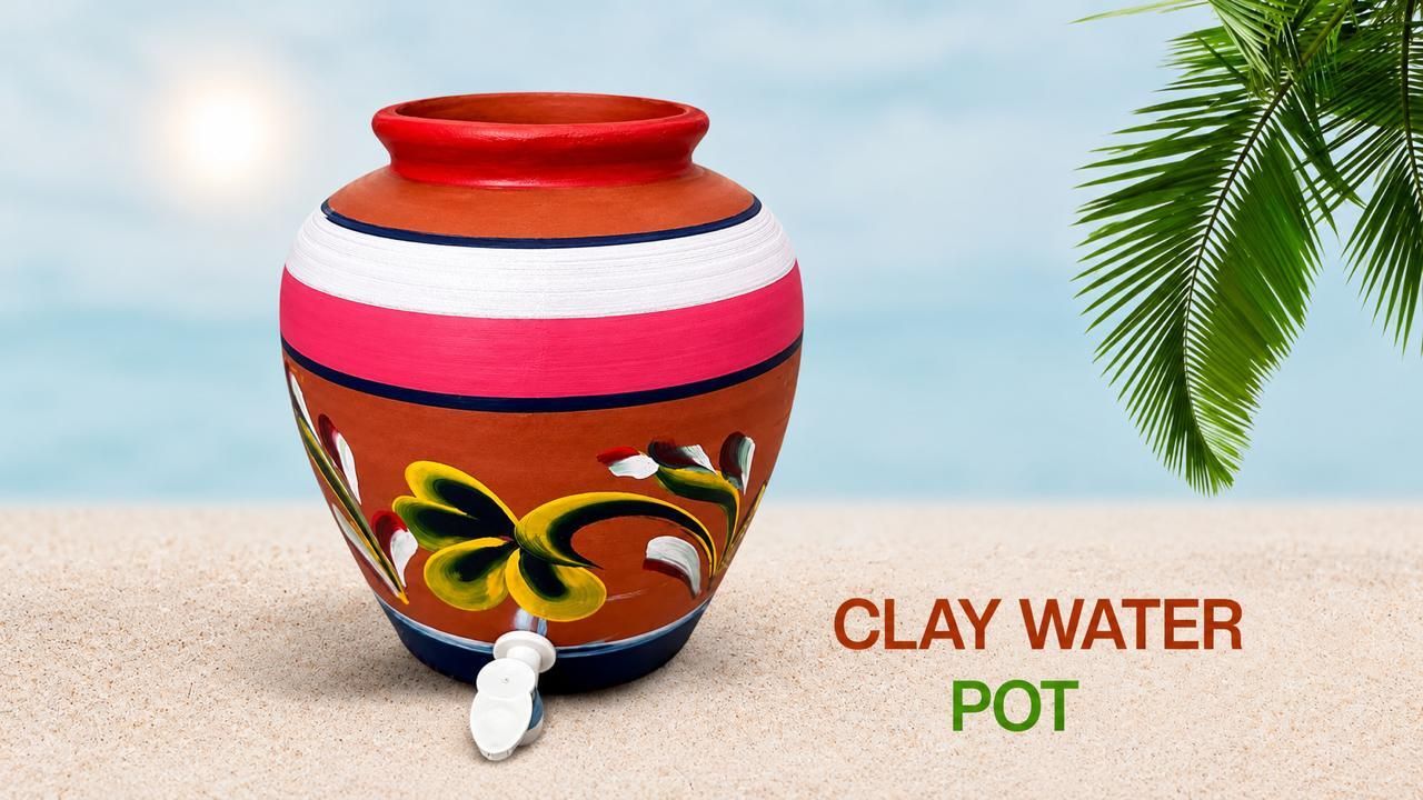 Multi-Color&Design Clay Water Pot with Tap -18 L Matka for Cool Drinking Water/ Bottled Water Dispenser-image-14