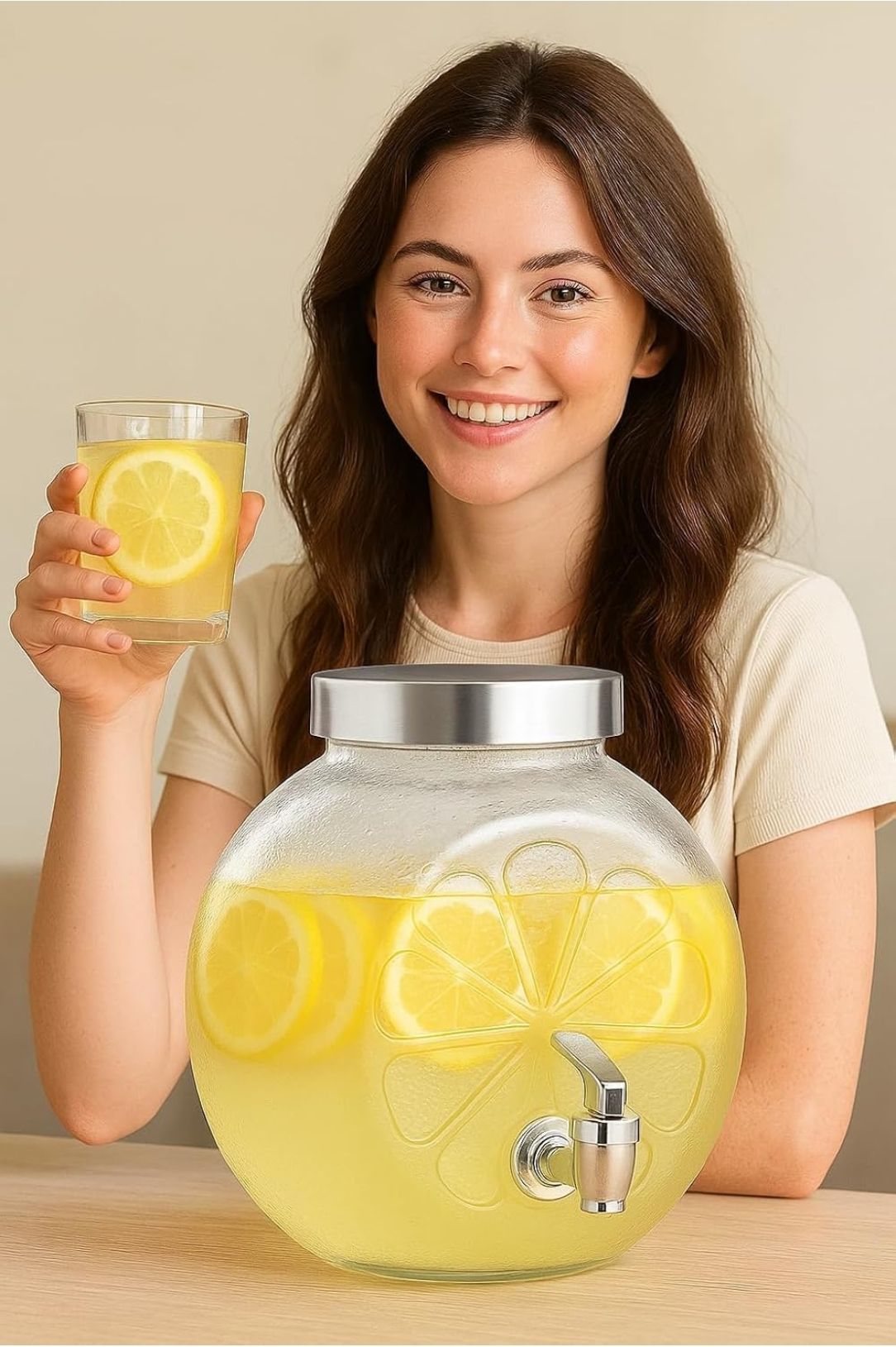 spnk Round Lemon Glass Beverage Dispenser With Tap Detox Water Jar - 5 L Bottom Loading Water Dispenser-picture-43