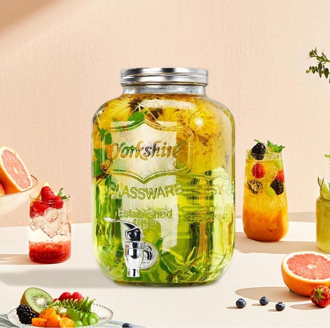 spnk 5000 ML Glass Juice Dispanser - Water Pitcher For Detox Water - Mason Jar Bottom Loading Water Dispenser-picture-21