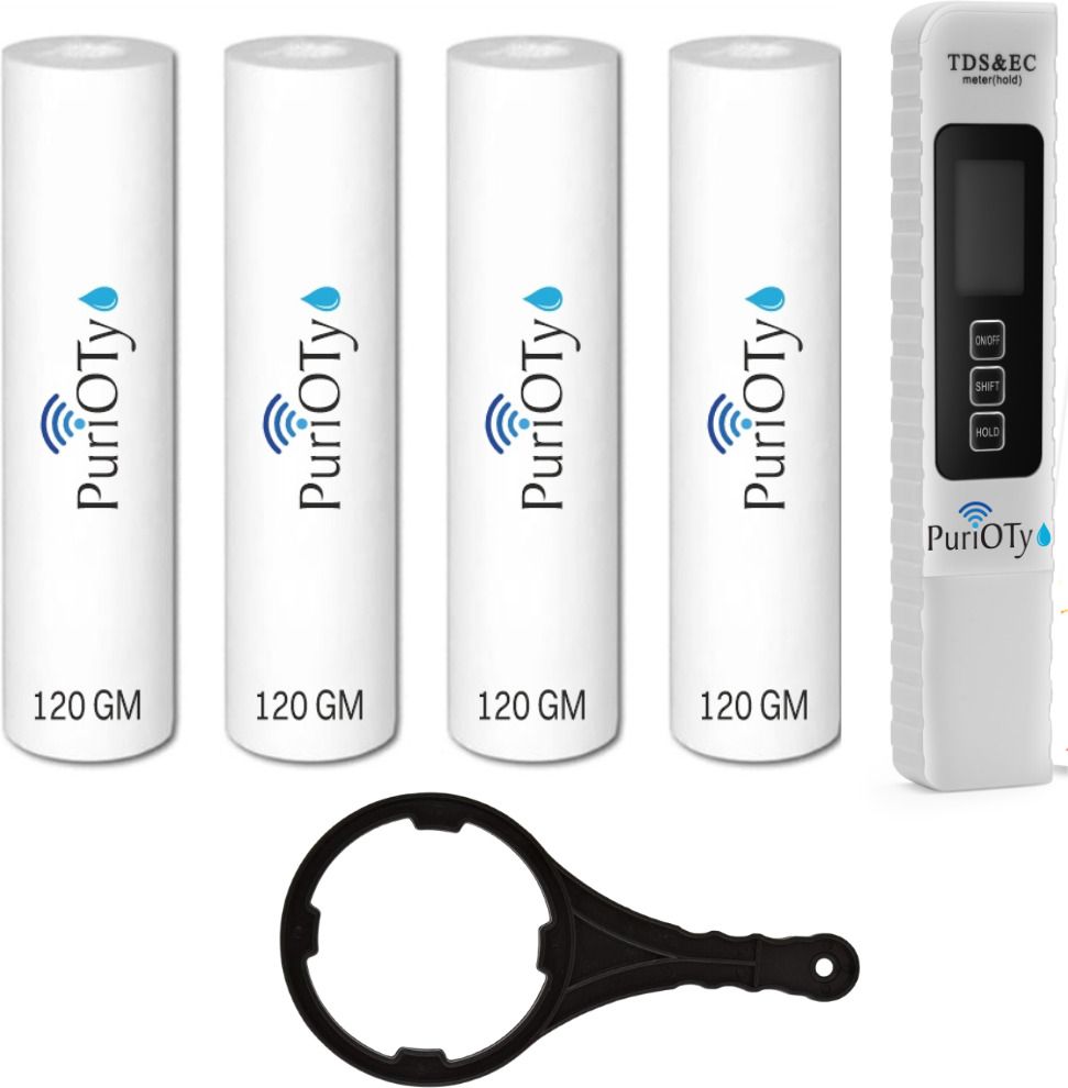 purioty 10 Inch Spun Filter Cartridge 4 pc, TDS Meter and Wrench | Universal Compatible Solid Filter Cartridge-picture-14