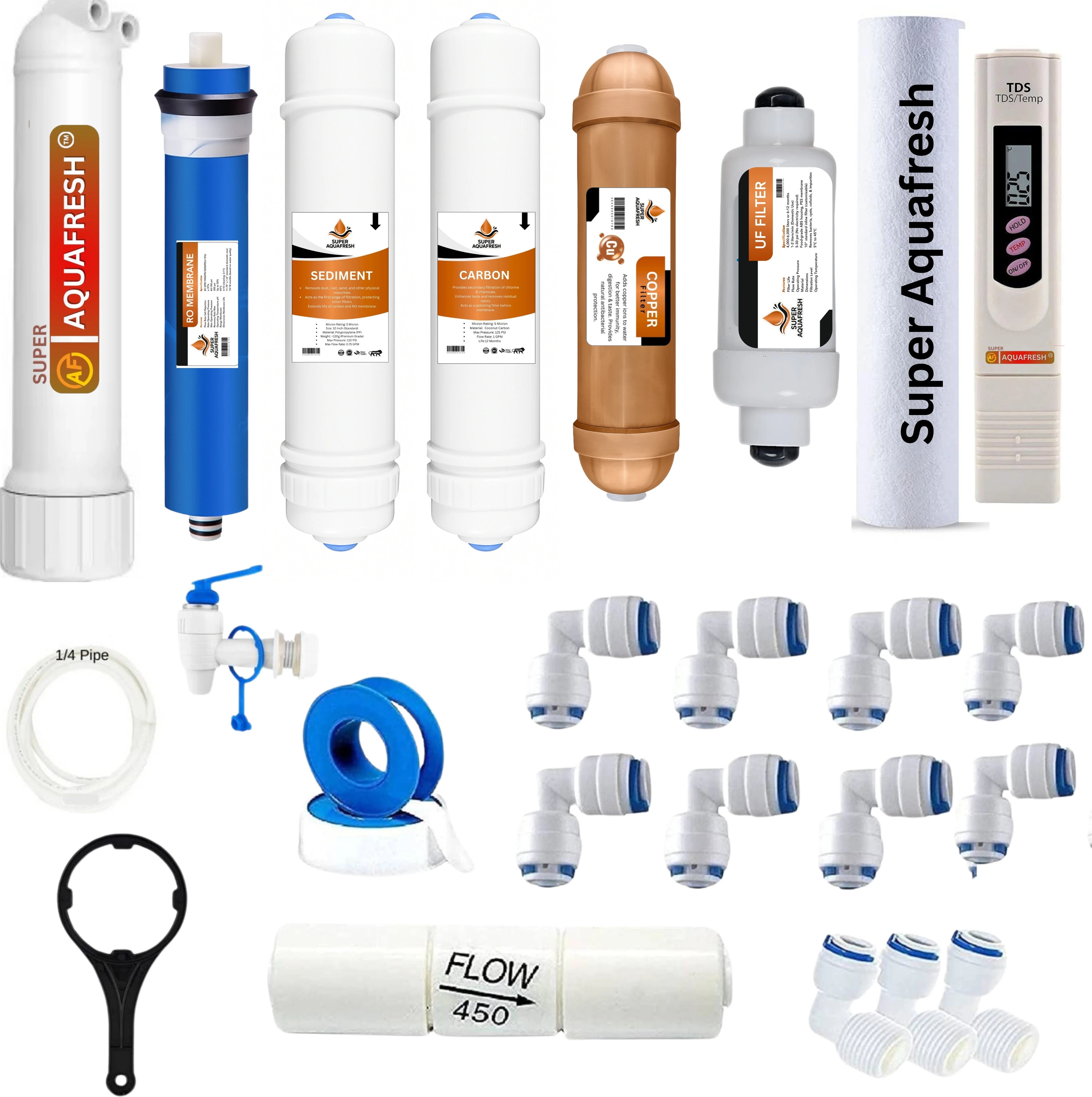super aquafresh by super aquafresh RO water purifier kit Complete Set with Membrane, Sediment, Carbon, & Connectors Solid Filter Cartridge-picture-27