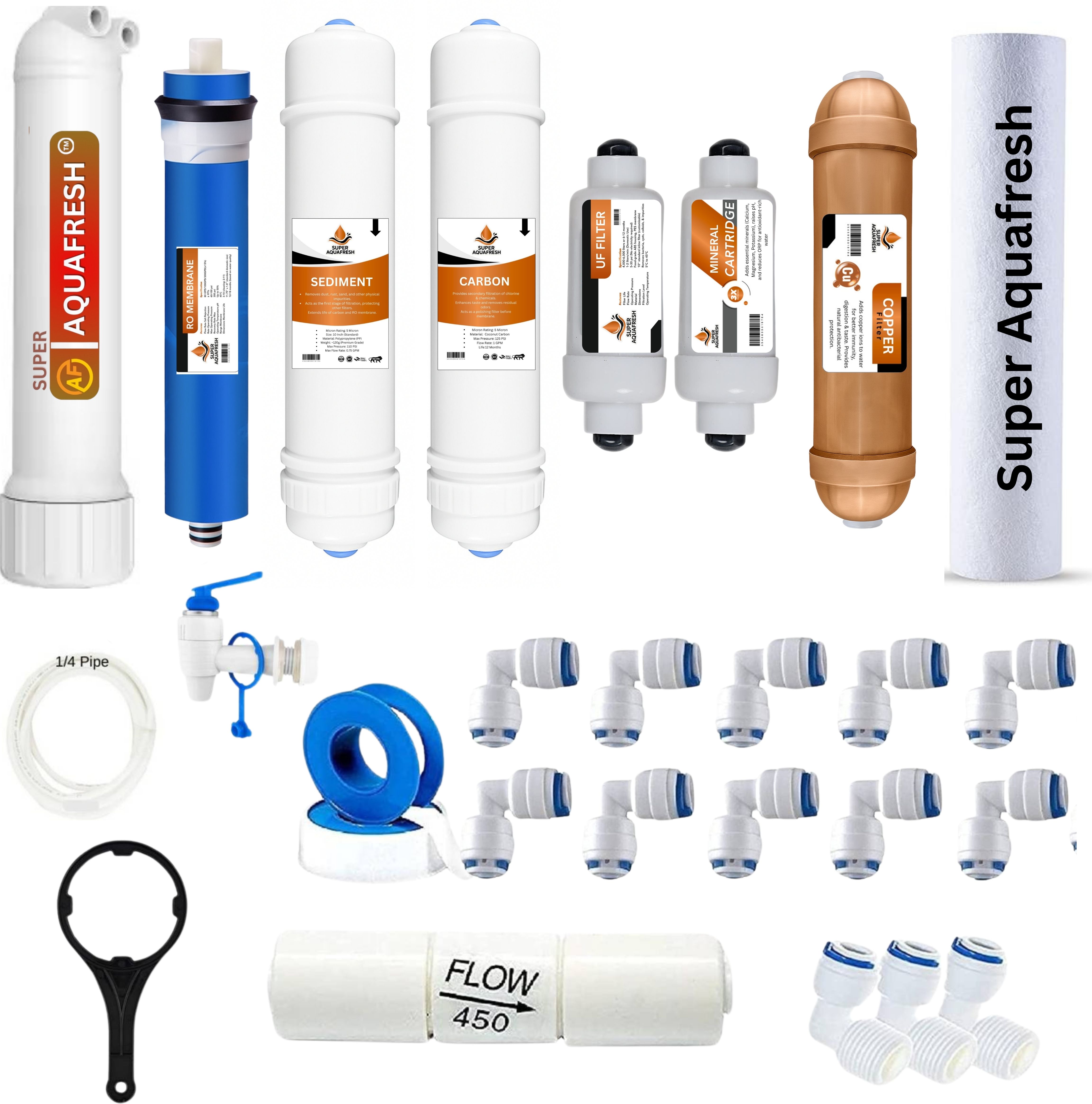 super aquafresh by super aquafresh RO Filter Service Kit 12-in-1 Filter Set with Membrane and Housing Universal Solid Filter Cartridge-picture-17
