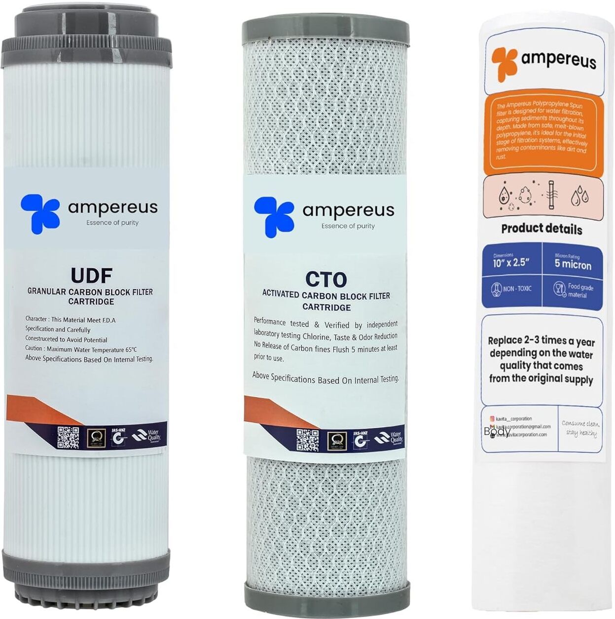 ampereus Spun, CTO & GAC Filter Kit (25 LPH UTS) Under Sink & Commercial Filter Kit Solid Filter Cartridge-picture-40