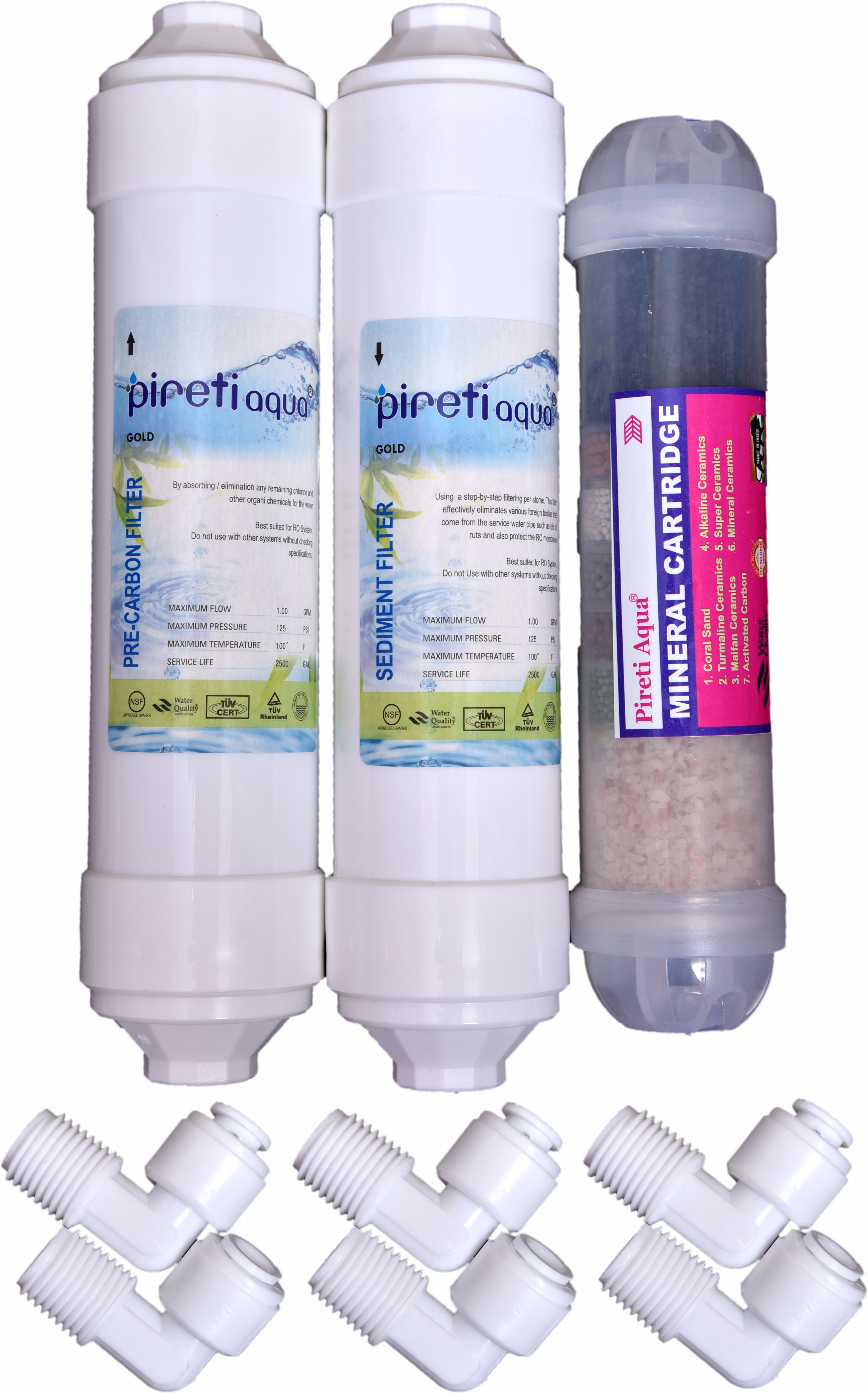 pireti-aqua Ro Sediment Filter , Pre-Carbon Filter, Mineral Cartridge+6 Elbow for RO System Media Filter Cartridge-picture-17