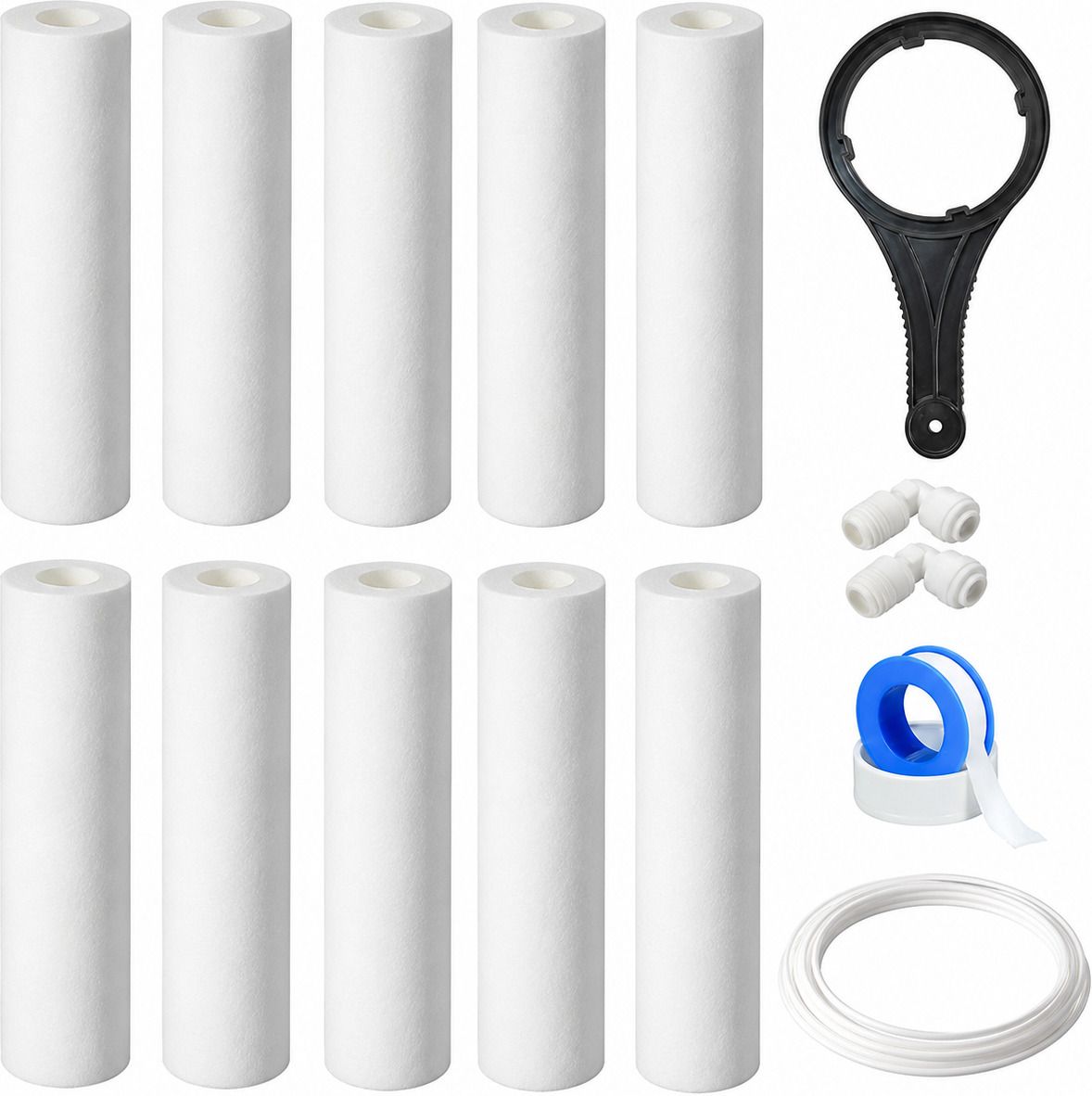 mgshop 10 Inch PP Spun Sediment Filter Cartridge Pack of 10 with Installation Kit Solid Filter Cartridge-picture-22