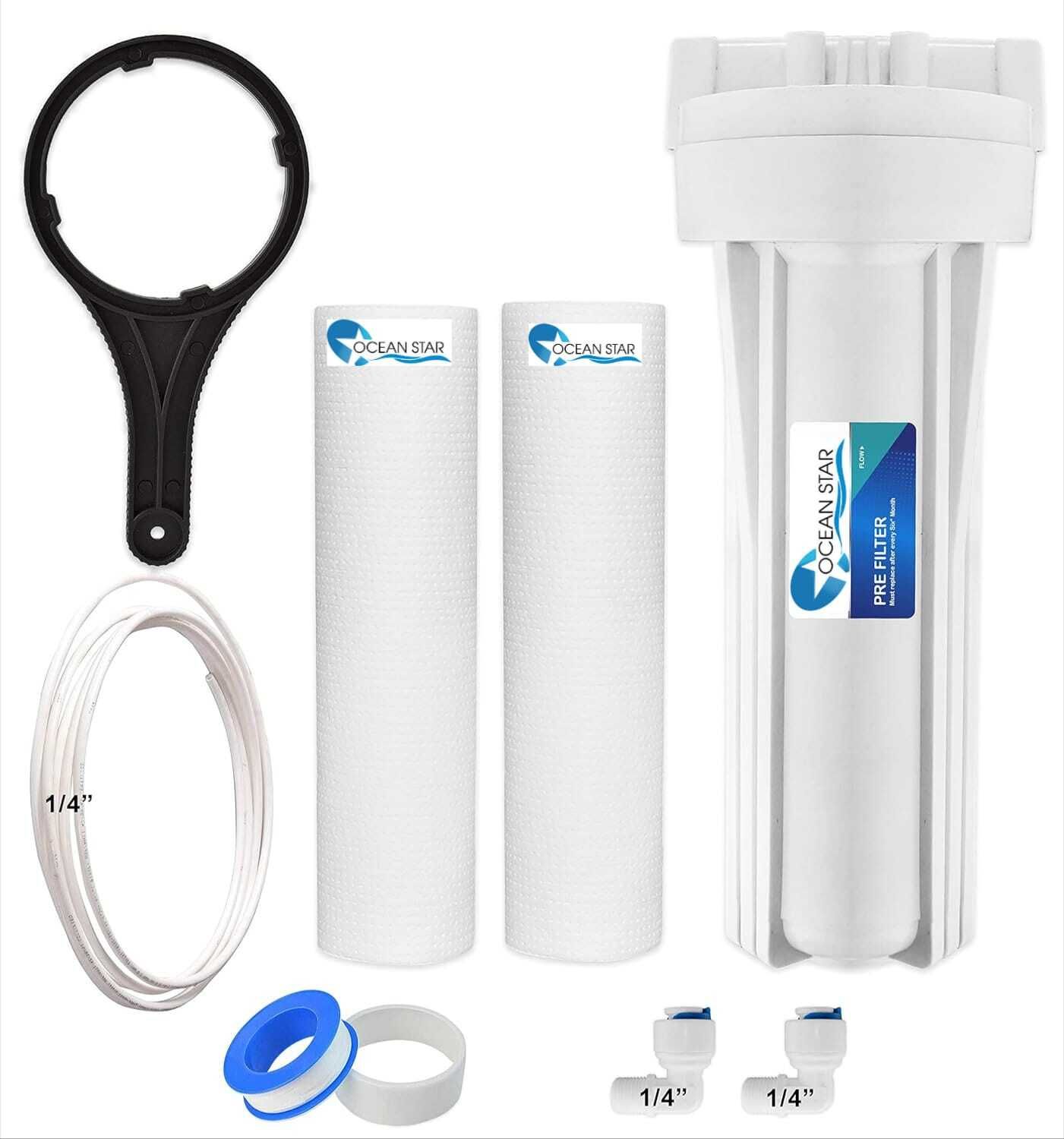 ocean star technologies Pre-Filter Kit With 2 Spun 1/4" Pipe 5 Mtr, Spanner, Teflon Tape, and Connectors Solid Filter Cartridge-picture-2